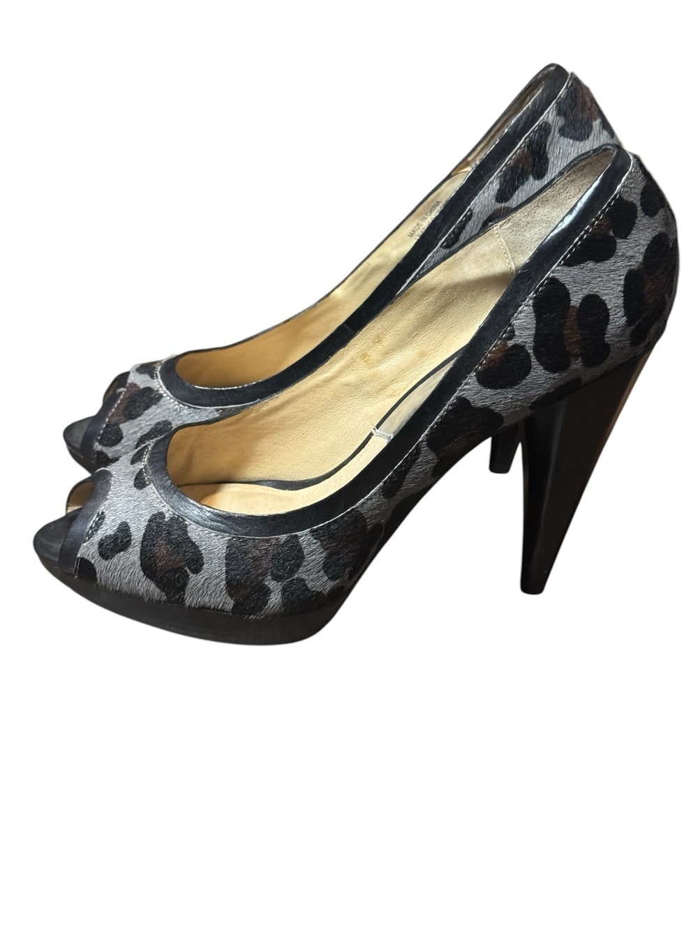 MICHAEL Michael Kors Gray and Black Leopard Peep-Toe Pumps Women’s Size 8.5M